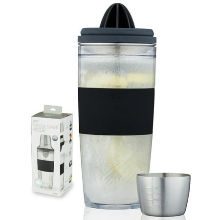 

Host Cocktail Shaker FREEZE Double-Walled Cup with Citrus Reamer Stainless Steel Jigger Cap Strainer and Active Cooling Gel Black 20 Oz 3-Piece Bar Set