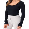 thumbnail image 3 of Femmes Crop Tops Couleur Unie Col Rond Manches Longues T-Shirt, 3 of 6