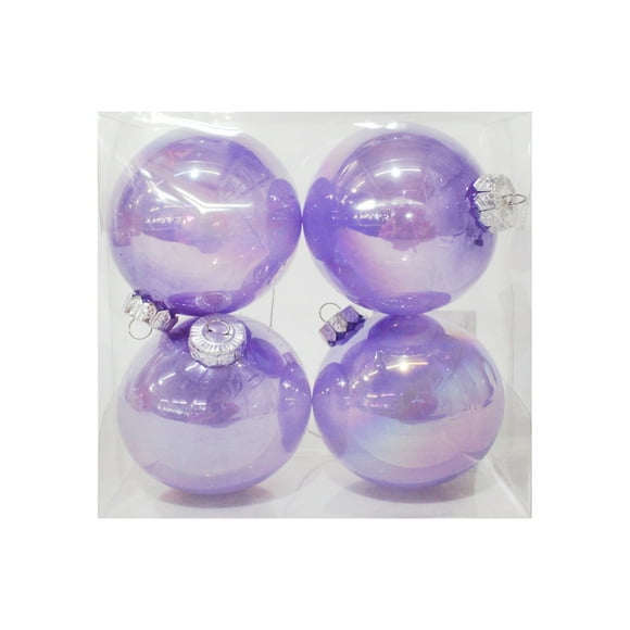 Kit De 4 Esferas Navideñas Moradas Iridiscente 20 Cm Adornos