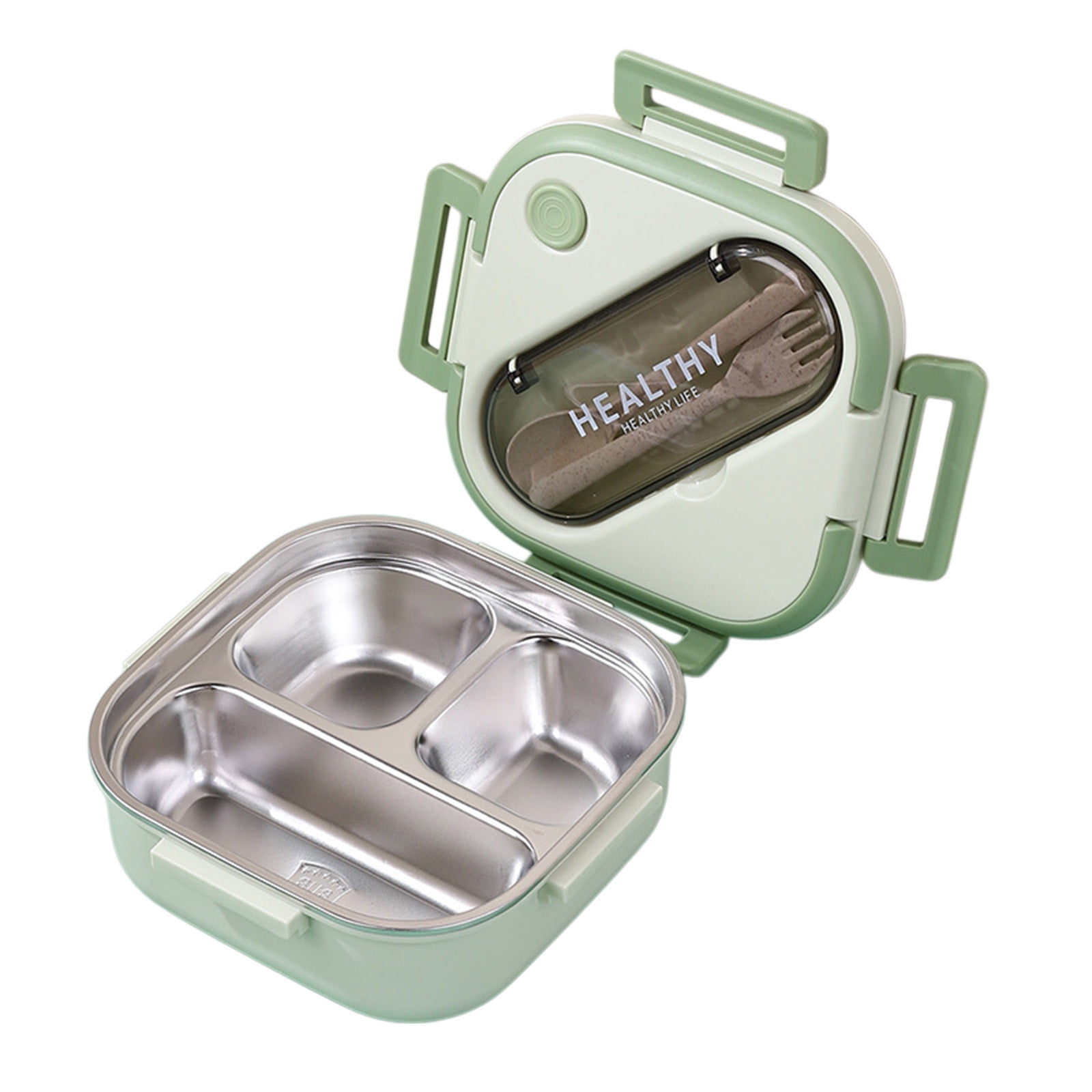 Roiihwy Three-Piece Set, Lunch Bento Box Included Dinnerwares, Compartment Snack Salad Food Prep Pack Container, Lunch Containers with Lid for Classroom Office Picnic, Green