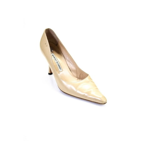 

Pre-owned|Manolo Blahnik Womens Leather Pointed Toe Pumps Beige Size 8