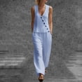 thumbnail image 5 of Besolor Womens Summer Outfits 2 Piece Set V Neck Sleeveless Button Tank Tops Wide Leg Pants with Pocket Beach Dresses Vacation Sets(XX-Large,Blue), 5 of 7