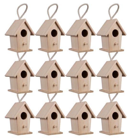 4.3" Traditional Birdhouse by Make Market - Unfinished Hanging Birdhouse Made of 100% Wood - Outdoor Nesting Boxes - Bulk 12 Pack