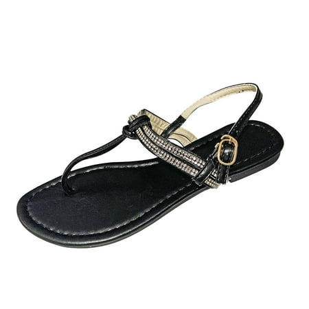 

FRSASU Women s Sandals Clearance Summer Ladies Shoes Flat Bottom Roman Flip Flops Women s Sandals Black 7.5(40)
