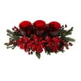 thumbnail image 5 of Nearly Natural Poinsettia & Berry Triple Candelabrum, 5 of 6