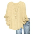 thumbnail image 2 of Weiqiqre T Shirts for Women Casual Ruffle Floral Henley Notched V Neck T Shirts Loose Fit Graphic Button Dressy Blouses, 2 of 5
