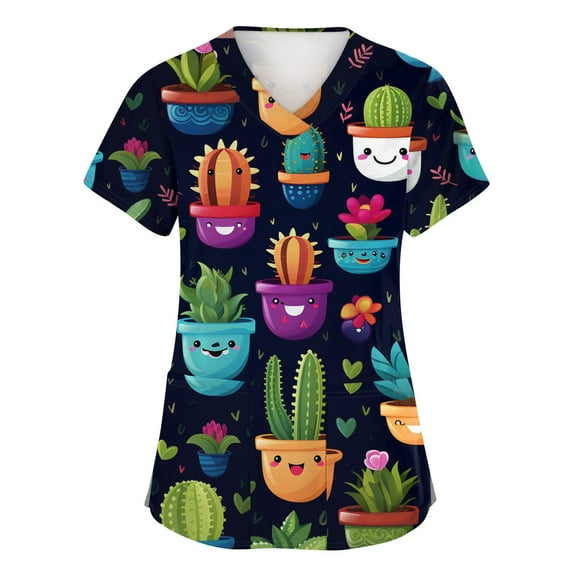 Nurse Scrubs, Women'S Casual V-Neck Scrub Top Short Sleeve Loose Fit Nursing Uniform With Cute Animal Print & Pocket Navy Blue Scrubs Sleeveless Tops For Casual Tops Casual (5XL, Dark Green) ZMTing