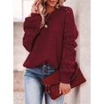 thumbnail image 5 of Women Fall Sweaters Crochet Long Sleeve Off the Shoulder Clothes Cute Crewneck Knit Pullover Tops Wine Red XXL, 5 of 8