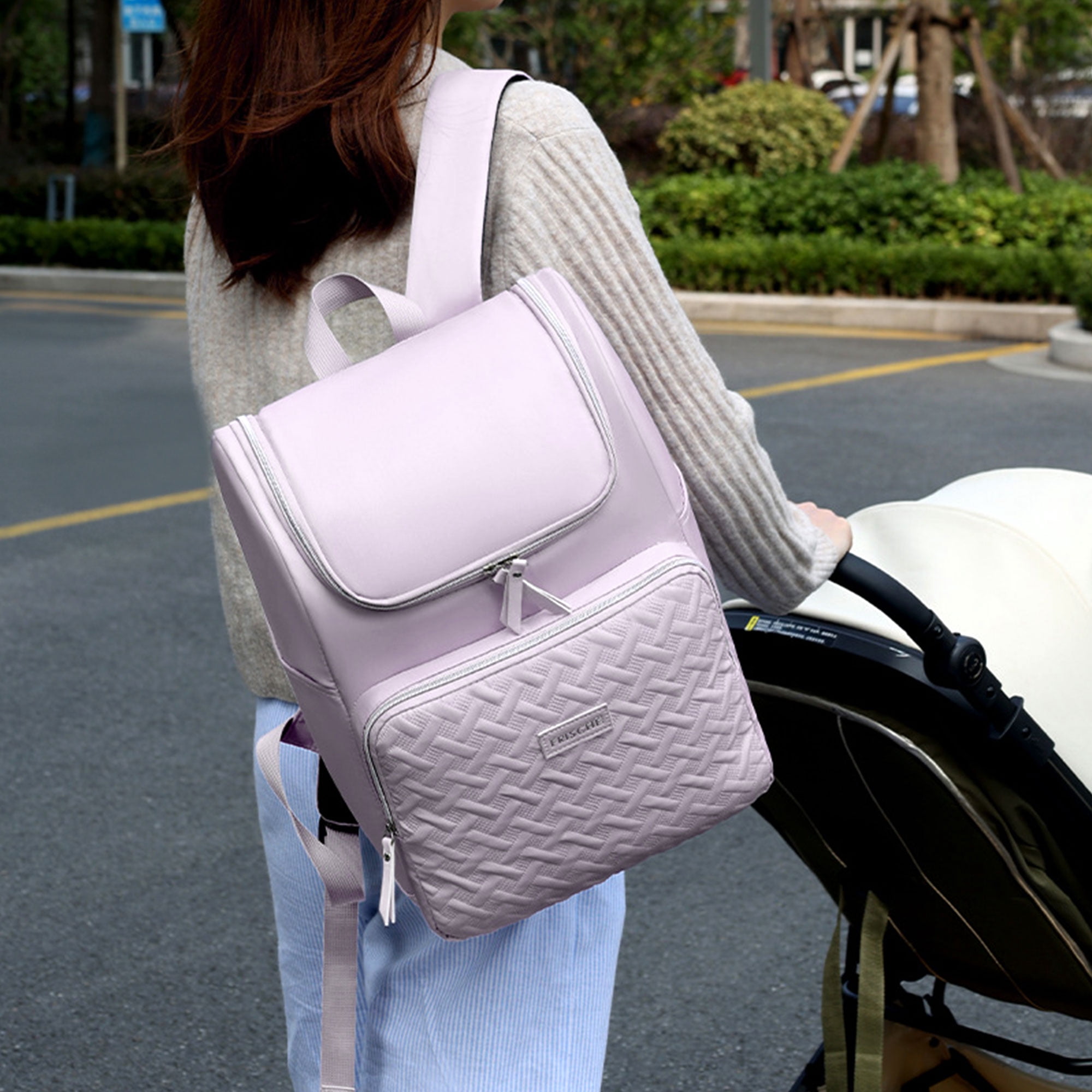 DEFAHN Diaper Backpack, 2 Thermal Pockets + Side Holders, 20L Simple Open Design,0.9lb Baby Bag for Travel & Daily Use（Purple)