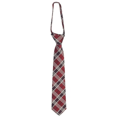 Check Necktie - Boys Burgundy Tartan Plaid Check Special Occasion Zipper Tie 2-18