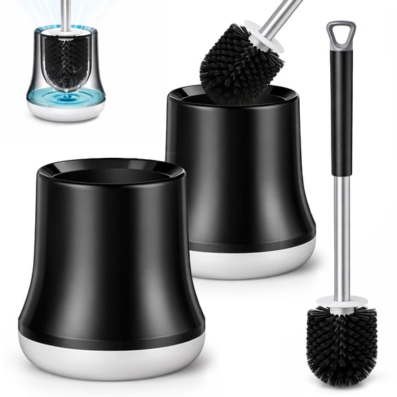 SUGARDAY Toilet Bowl Brush Cleaner and Holder Caddy Set Bathroom Toilet Brush Scrubber Black 2 Pack