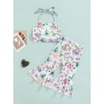 thumbnail image 2 of Gureui Toddler Infant Baby Girls Clothes Set Floral Printed Halter Crop Tank Tops with High Waist Flared Pants, 2 of 8