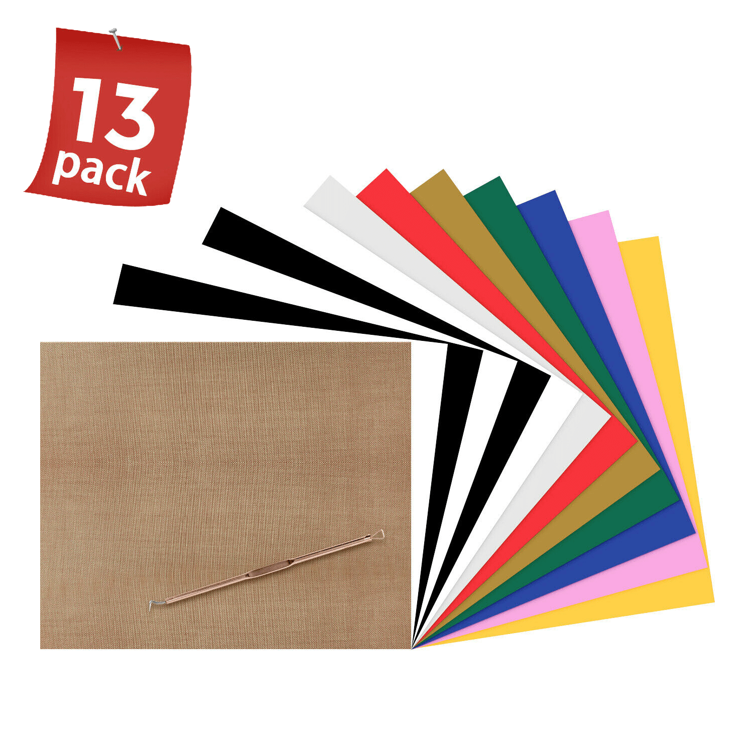 HTV Heat Transfer Vinyl Bundle: 13 Pack 12' x 10' Iron on Vinyl for T-Shirt,9 Assorted Colors with HTV Accessories Tweezers for Cricut,Silhouette Cameo or Heat Press Machine
