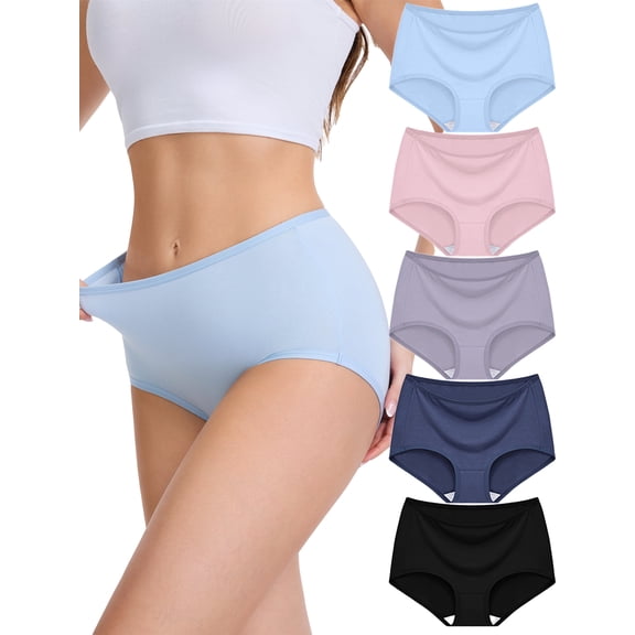 MecTo Womens Modal Underwear 5 Pack High Waist Briefs Breathable Full Coverage Ladies Panties