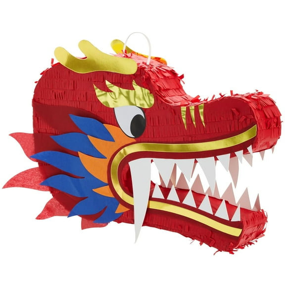 BLUE PANDA Dragon Pinata - Vibrant Chinese Birthday Party Decoration - Easy-Fill Candy Pinata for Party Supply - Versatile Hang & Table Dragon Head Display - Paper, 16.5 x 11 x 3 in, Pack of 1