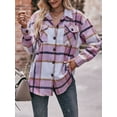 thumbnail image 2 of Arvbitana Women's Short Plaid Print Jacket Lapel Button Shirt with Pockets Long Sleeve Shacket Autumn Winter Casual Outerwear S/M/L/XL, 2 of 7