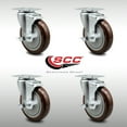 thumbnail image 2 of 5 Inch SS Maroon Polyurethane Swivel Top Plate Caster Set with Brake SCC, 2 of 2
