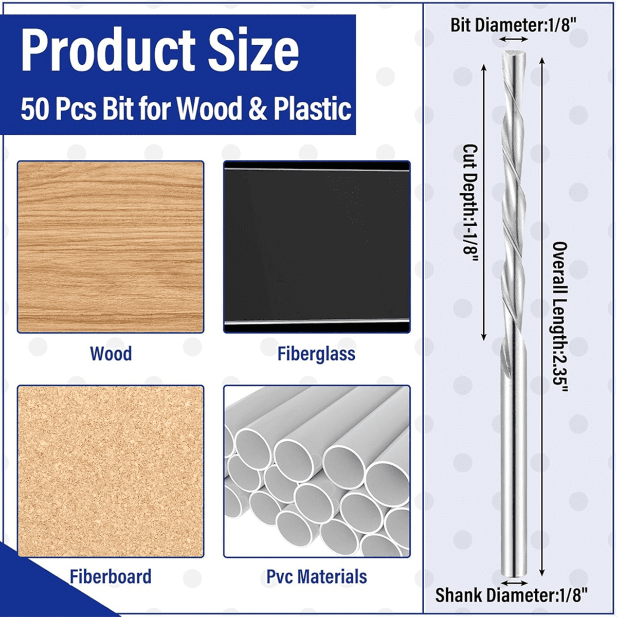50Pcs 1/8 Inch Drill Bit for Wood and Plastic Guide Point Cutting Bits Diameter Wood Router Bits,for Use with Spiral Saw