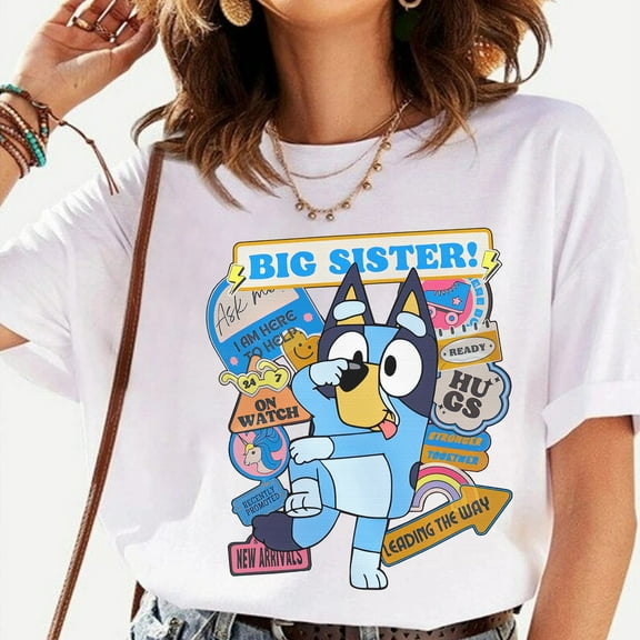 Bluey Big Sister T-shirt, Sis Birthday Gift Shirt Funny Party Bluey, Gift Bluey Blue Dog Cartoon Shirt