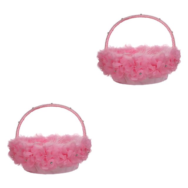 Bewildely Cesta de flores para niñas, mango de diamantes de imitación, encaje, romántico, boda, festival, pétalos, contenedor, regalos Type1 NO1