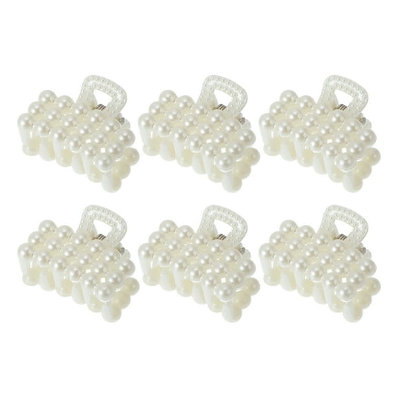 Unique Bargains Fashion Pearl Mini Hair Clip Pearl Solid Small Square Hairdo Clips for Girls 6 Pcs White