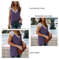thumbnail image 3 of Top de encaje con cuello en V para mujer Camisa de verano con empalme de encaje informal de moda para compras diarias al aire libre Púrpura 3XL, 3 of 4