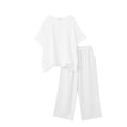 thumbnail image 3 of Cotton Linen Outfits 2 Piece Sets for Women Loose Casual Short Sleeve Top Wide Leg Pants Travel Beach Clothes (M, White), 3 of 8