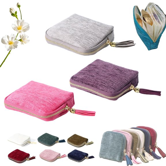 Jewelry Zippered Pocket Case, Mini Multifunctional Organizer with 5 Compartments, Jewelry Storage Bag with Tassel Zipper, for Earrings Necklaces Rings Bracelets Brooches