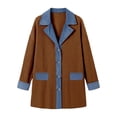 thumbnail image 7 of Hsovts Women Denim Patchwork Jacket Denim Cuffs Winter Fall Collared Jackets Knit Long Sleeve Patchwork Button Down Loose Lightweight Outerwear Brown S, 7 of 7