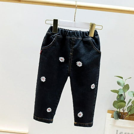

URMAGIC Baby Toddler Girl Daisy Stretch Denim Leggings Jeans 0-3 Years