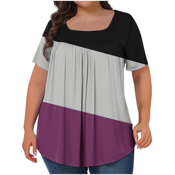 Tops Cortos para las Mujeres Impreso Cuello de Gran Tamaño Plisado Manga Corta Suelta Superior en Tamaños Más L-5xl