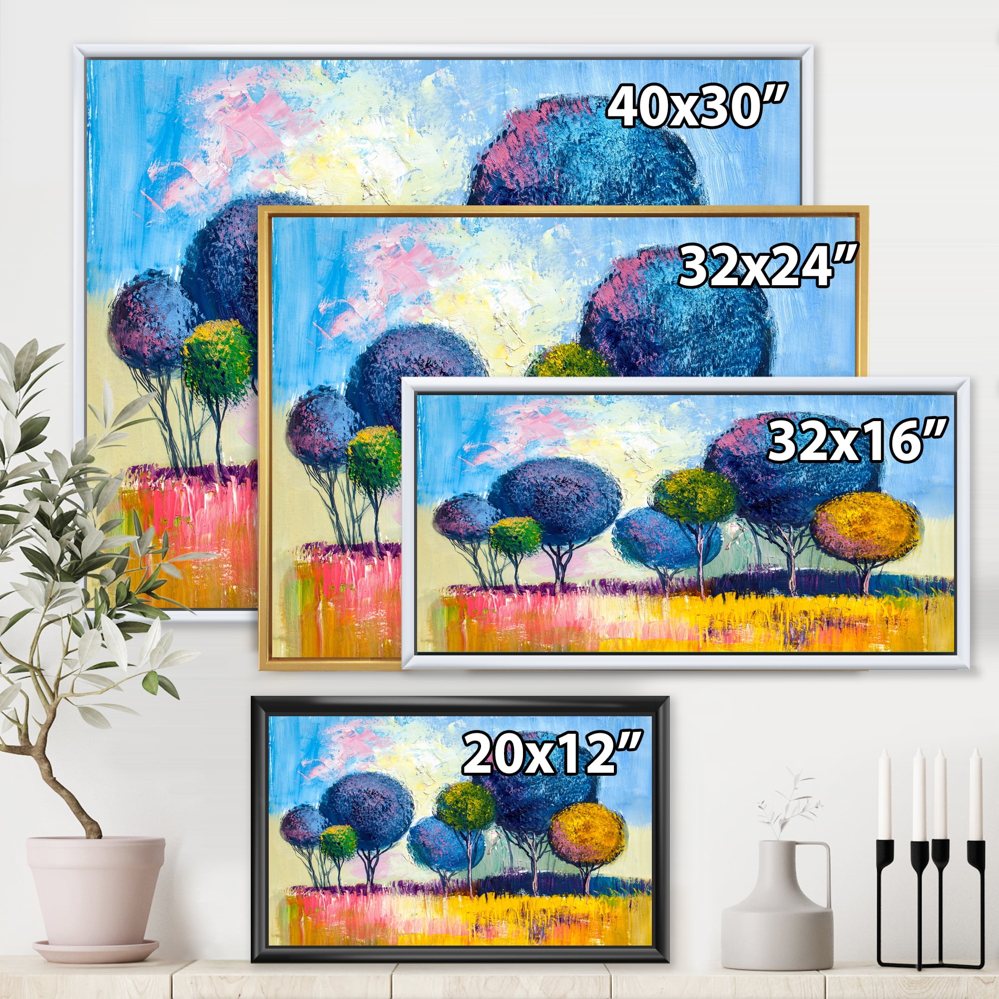 Designart 'Autumn Colorful Fantasy Trees III' Modern Framed Canvas Wall Art Print