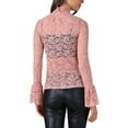 thumbnail image 3 of INSPIRE CHIC Women's Top Floral Lace Mesh Sheer Crew Mock Neck Casual Tops M Pink, 3 of 6