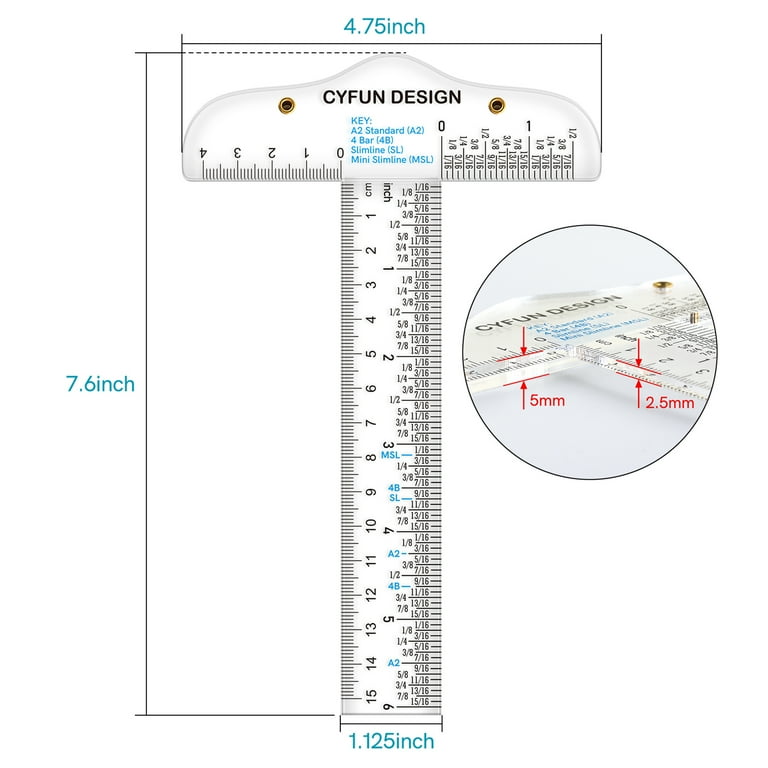 Briartw 6 inch Clear Acrylic T Square Ruler Contains Measurements in Both Inches and Metric Common Card Sizes are Marked