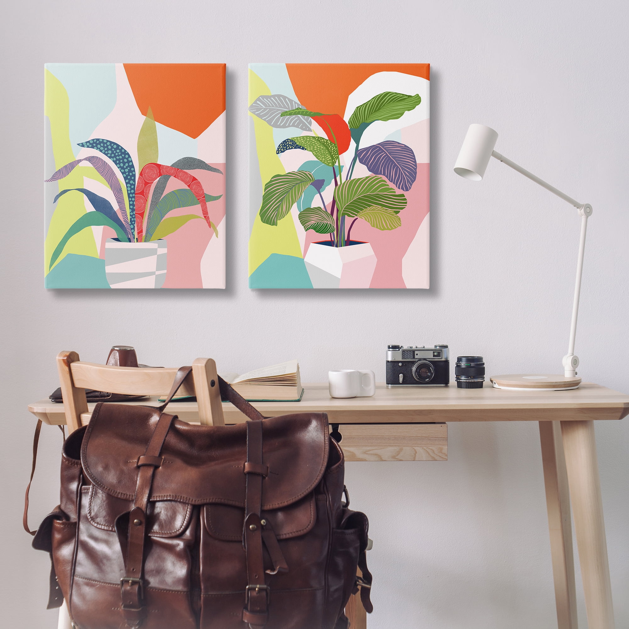 Stupell Industries Lively Patterned Plant Leaves Floral & Botanical Painting Wrapped Canvas Art Print Wall Art, 24 x 30, Set of 2
