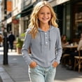 thumbnail image 6 of Maqroz Girls Long Sleeve Hooded Shirts Ribbed Knit Fall Tops Kids Button Down Henley Sweatshirts Casual Daily Pullovers School Basic Outfits Active Playwear Size 2-12 Years, 6 of 9