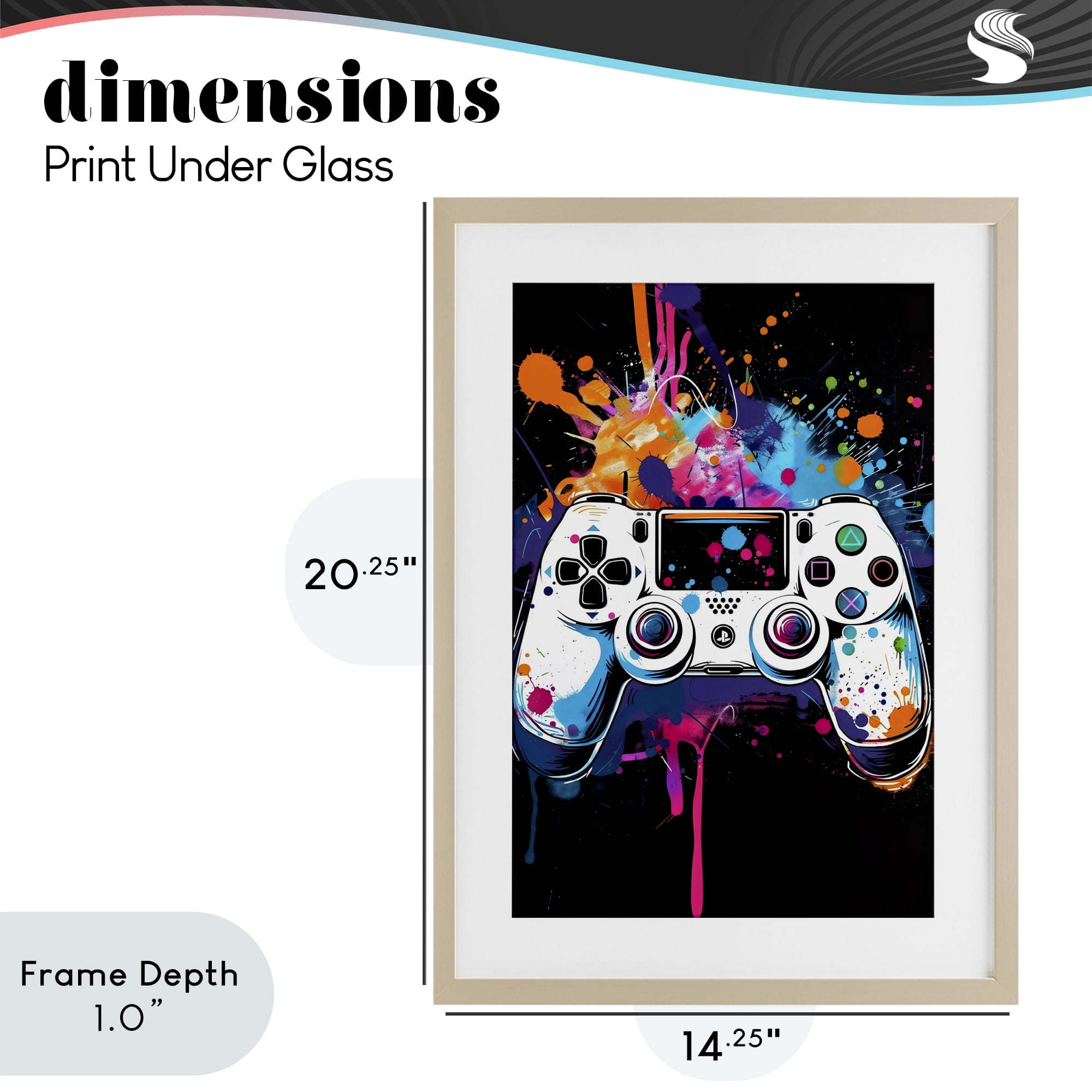 Stupell Industries Controller Contrast with Neon Splatter Birch Framed Print Under Glass, design by Creative Studio