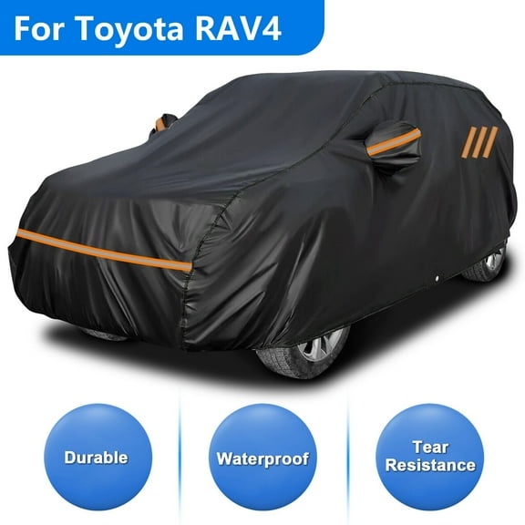 For Toyota RAV4 SUV Car Cover, Upgraded Material Waterproof Full Automobiles Cover, Outdoor Indoor Rain Sun Dust Dirt Snow All Weather Protection Black