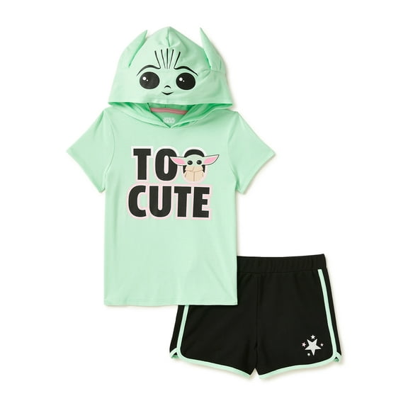 Star Wars Baby Yoda Exclusive Girls Cosplay Hood and Shorts, 2-Piece Outfit Set, Sizes 4-10