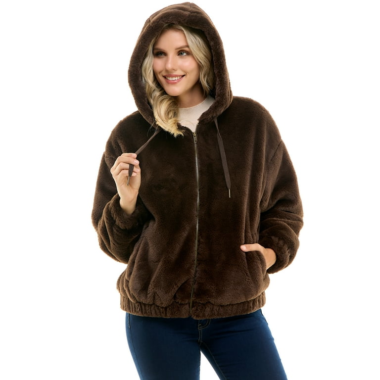 Time and Tru Women's Faux Fur Zip Up Hoodie, Sizes XS-3X 