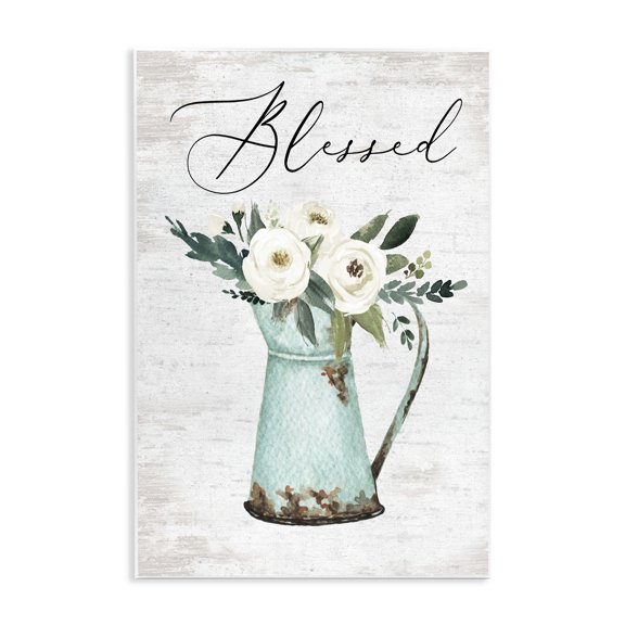 Stupell Industries Farmhouse Blessed Phrase Vintage Farm Can White Flower Bouquet Wall Plaque Art, 13 x 19, by Lettered and Lined