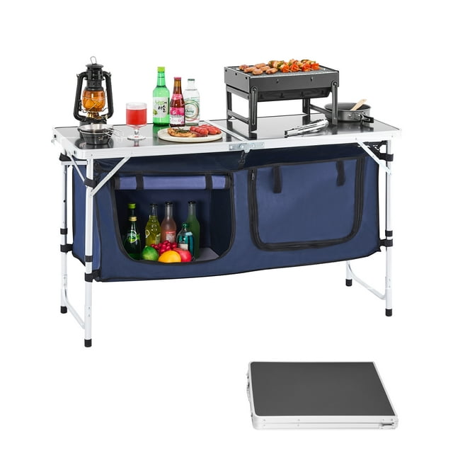 VEVOR Camping Kitchen Table Folding Portable Cook Station 3 Adjustable Height Aluminum