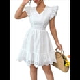 thumbnail image 2 of Vestido Corto Informal de Verano para Mujer, con Escote en V, Mangas con Volantes, Encaje, Ojales, , Corte A, Fluido XL, 2 of 9