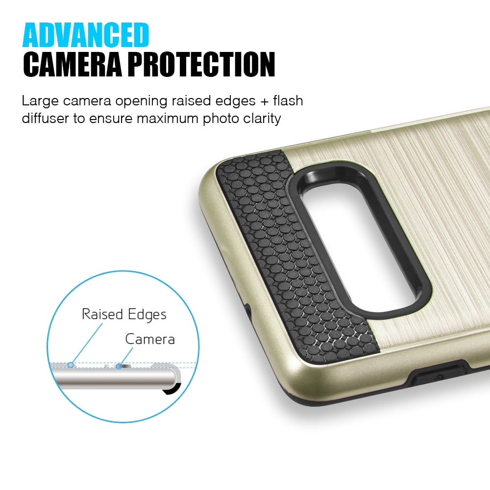 Luxury Dual Layer Hybrid Wallet Case for Galaxy S10 (Gold) w/ Credit Card ID Slot Holder & USB Car Charger Adapter - Ultra Lightweight w/ Button Covers, Shock Absorption, Raised Lip Guard