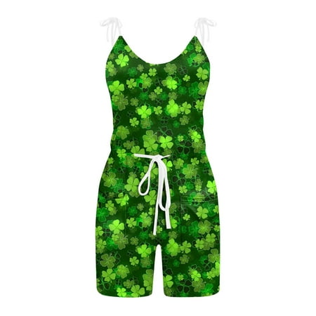 

TOWED22 Short Sleeve Romper For Women Women s Polka Dots Ruffle Cap Sleeve Round Neck Wide Leg Romper Jumpsuit Green