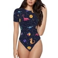 thumbnail image 2 of Picia Space Dinosaur Womens One Piece Swimsuits Modest Tummy Control Bathing Suits Lace Up Slimming Swim Suit-Medium, 2 of 9