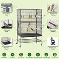 thumbnail image 5 of Yaheetech 52"H Metal Rolling Bird Cage with 3 Perches & 4 Feeders & Extra Storage Shelf, Black, 5 of 12