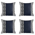 thumbnail image 2 of Bohemian Set of 4 Handmade Decorative Throw Pillow Vegan Faux Leather Geometric 17" x 17" Navy Blue & Ivory Square for Couch, Bedding, 2 of 2