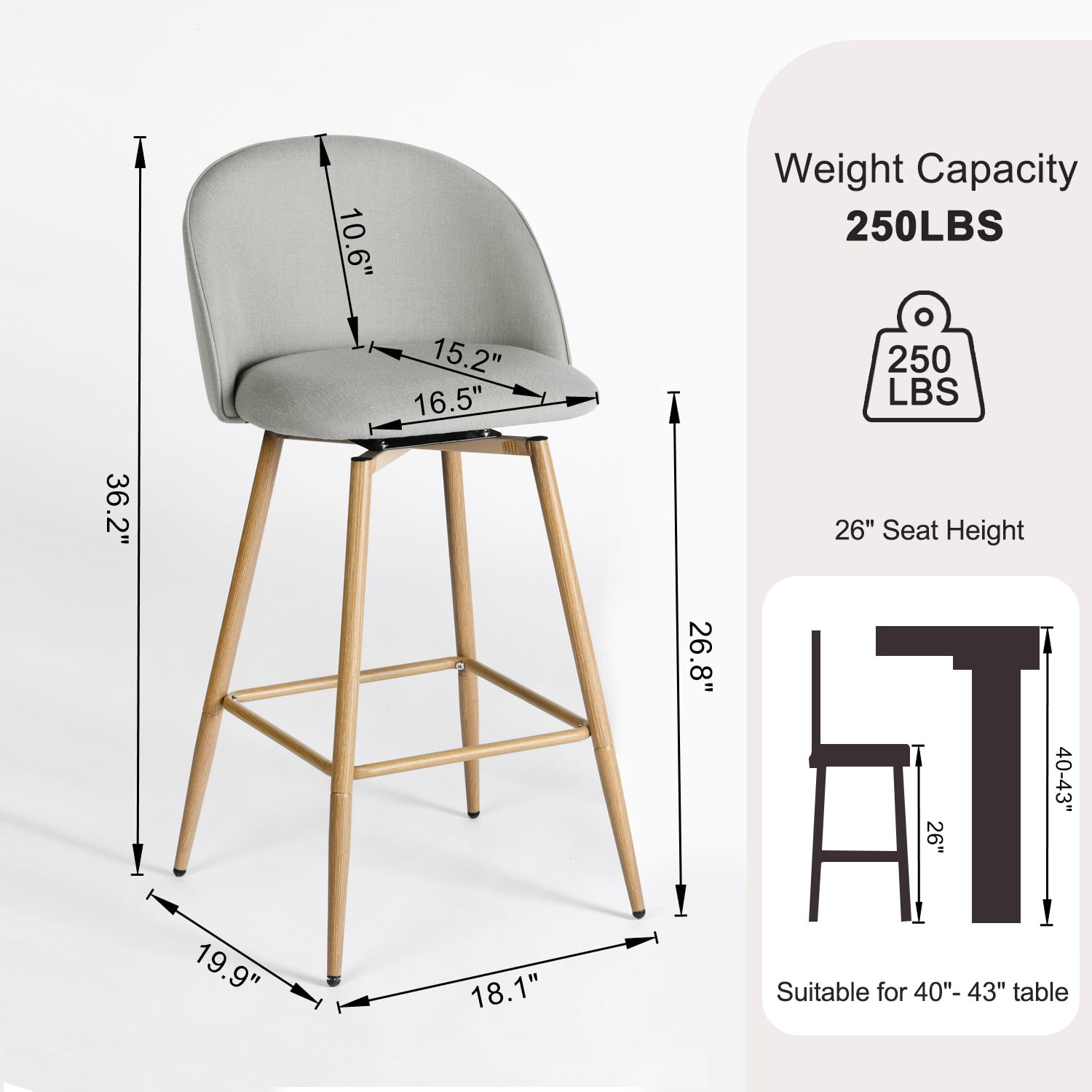Homy Casa 2-Pack Swivel Patio Bar Stools, 26" Outdoor Bar Chairs for Backyard, Balcony, Bistro