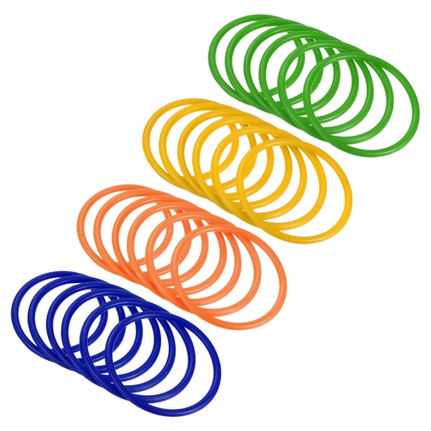 Juego de anillos de lanzamiento de carnaval de plástico Uxcell de 8 cm, paquete de 24 (azul, verde, naranja, amarillo)